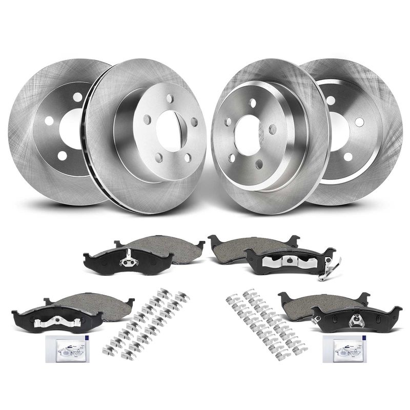 Front & Rear Disc Brake Rotors & Ceramic Brake Pads for Jeep Grand Cherokee 94-98