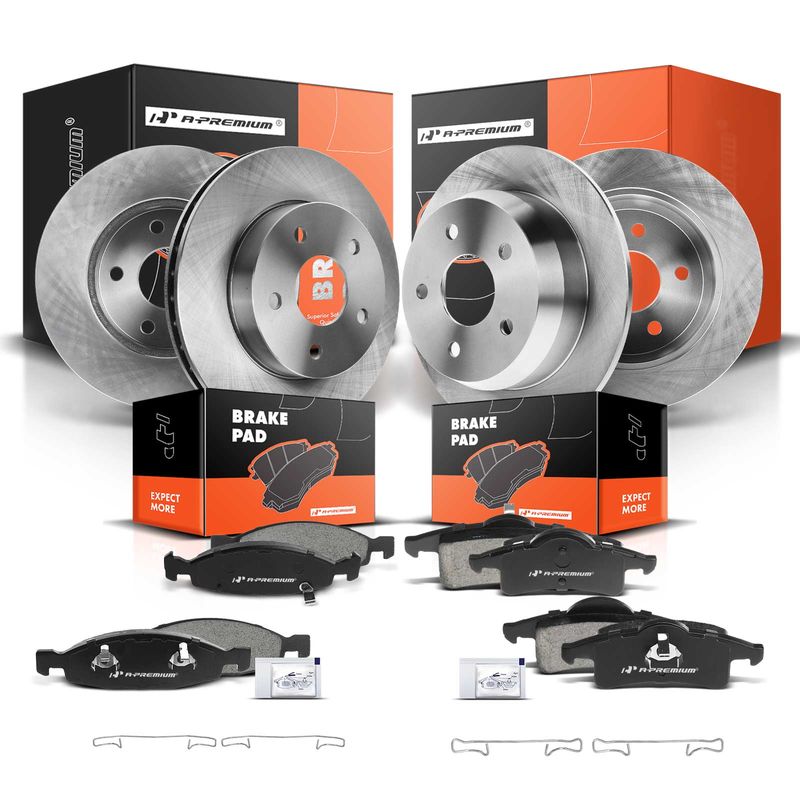 Front & Rear Disc Brake Rotors & Ceramic Brake Pads for Jeep Grand Cherokee 99-02