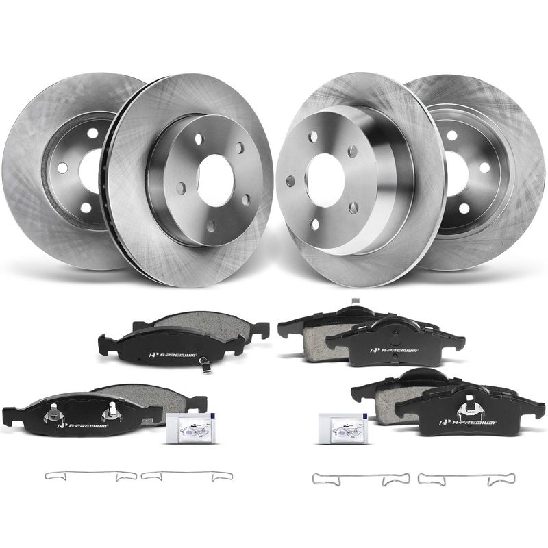 Front & Rear Disc Brake Rotors & Ceramic Brake Pads for Jeep Grand Cherokee 99-02