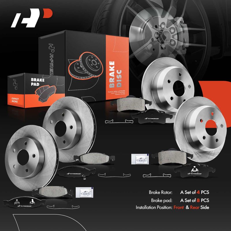 Front & Rear Disc Brake Rotors & Ceramic Brake Pads for Jeep Grand Cherokee 99-02