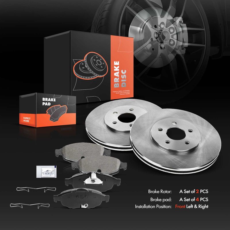 Front Disc Brake Rotors & Ceramic Brake Pads for Chrysler Sebring 2001-2006