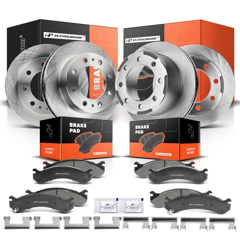 Front & Rear Disc Brake Rotors & Ceramic Brake Pads for Chevrolet Silverado 3500