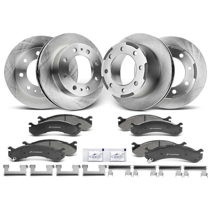 Front & Rear Disc Brake Rotors & Ceramic Brake Pads for Chevrolet Silverado 3500