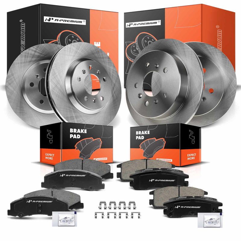 Front & Rear Disc Brake Rotors & Ceramic Brake Pads for Chevrolet Impala 06-10