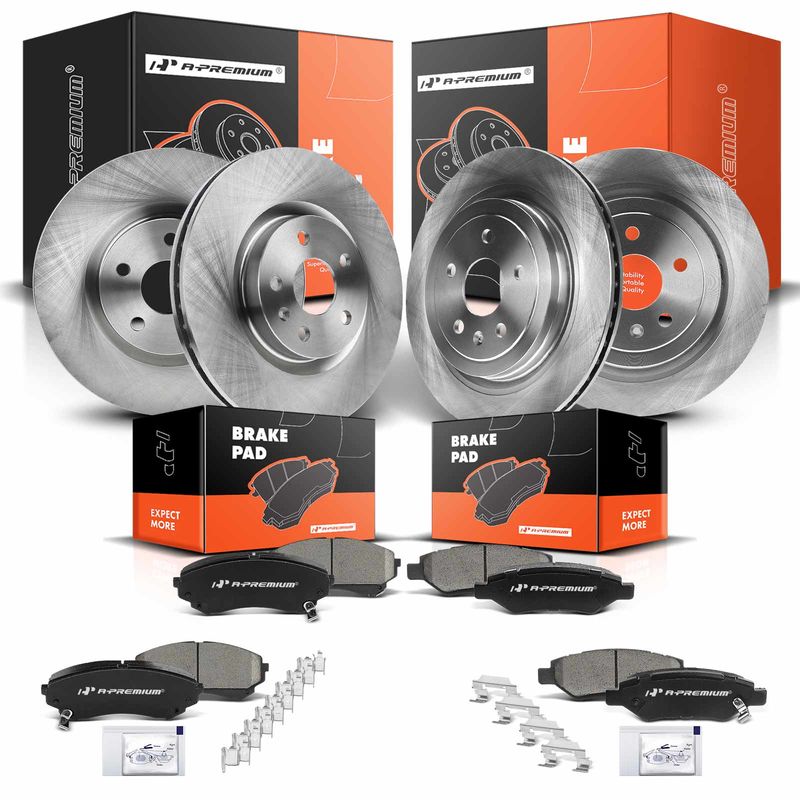 Front & Rear Disc Brake Rotors & Ceramic Brake Pads for Cadillac CTS 2008-2014