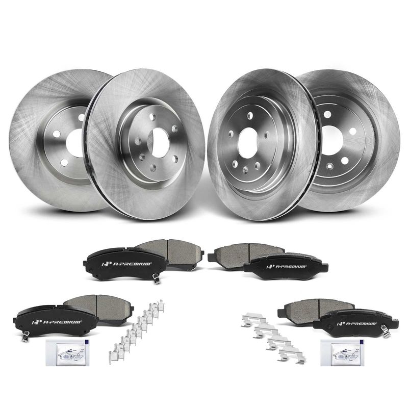 Front & Rear Disc Brake Rotors & Ceramic Brake Pads for Cadillac CTS 2008-2014
