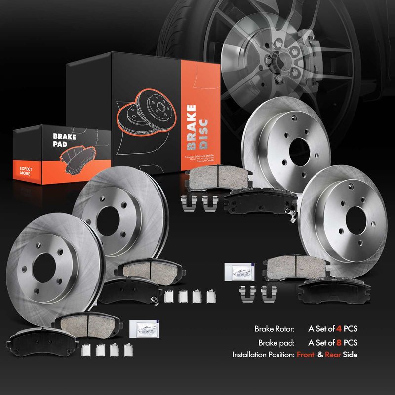 Front & Rear Disc Brake Rotors & Ceramic Brake Pads for Buick Rendezvous Aztek