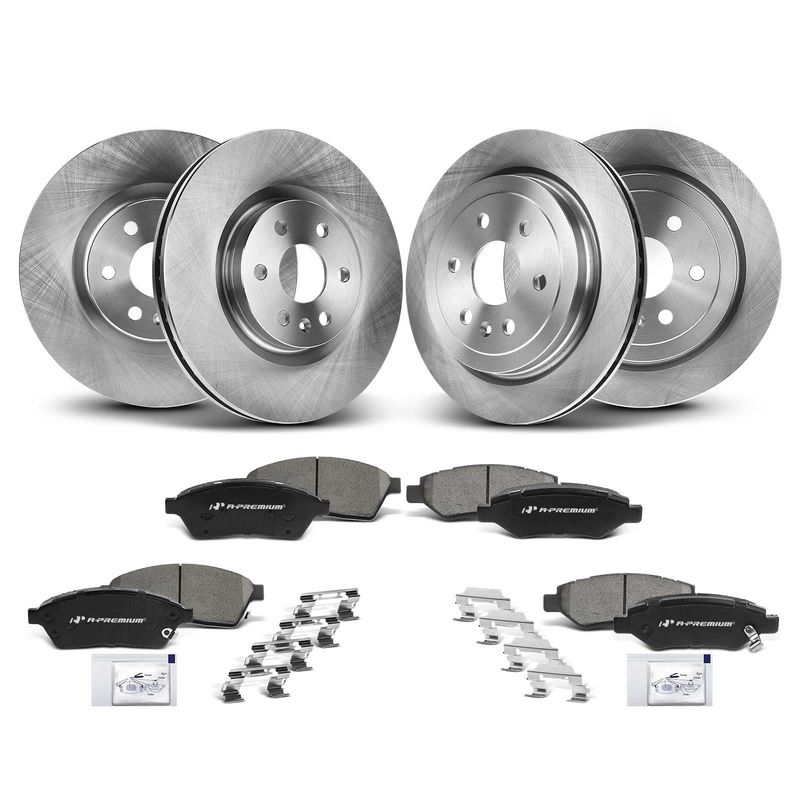Front & Rear Disc Brake Rotors & Ceramic Brake Pads for Cadillac SRX 2010-2016
