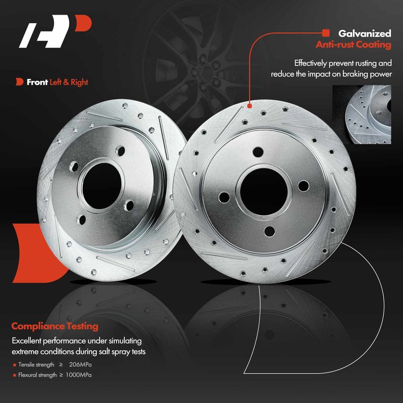 Rear Drilled Brake Rotors for Ford Fiesta 2014-2019 Focus 2001-2007