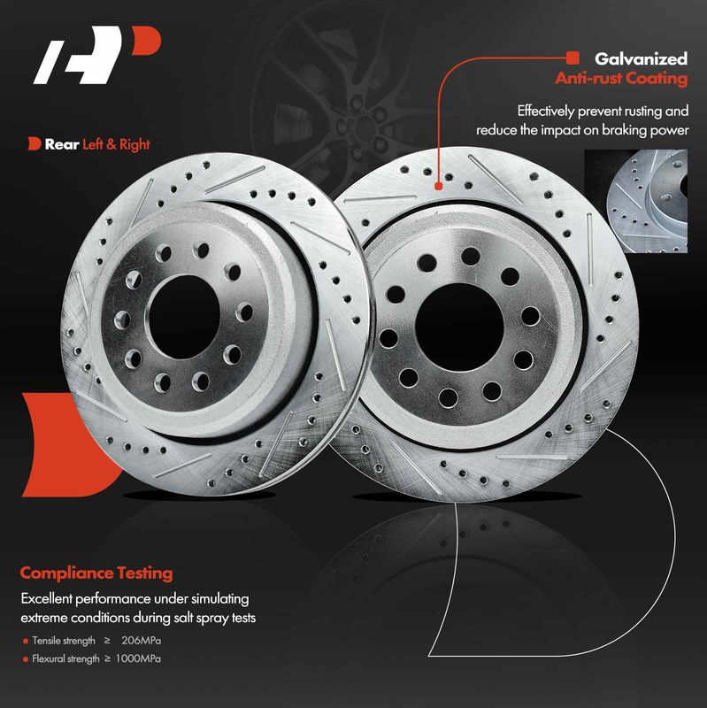 Rear Drilled Brake Rotors for Lincoln Town Car 2003-2011 V8 4.6L