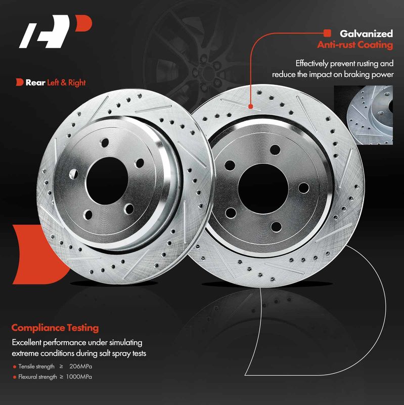 Rear Drilled Brake Rotors for Ford Crown Victoria 2003-2011 Mercury Marauder
