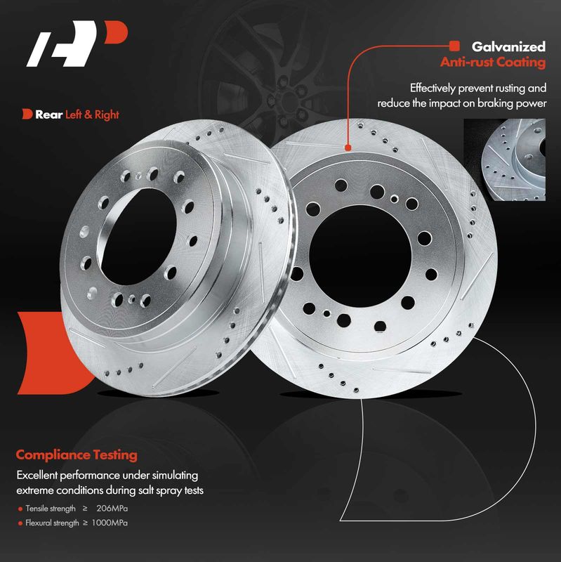 Rear Drilled Brake Rotors for Toyota 4Runner 2010-2021 FJ Cruiser Lexus GX460