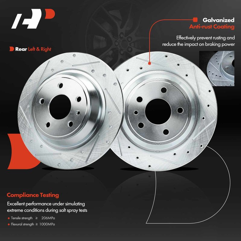 Rear Drilled Brake Rotors for Ford Fusion 2013-2020 Lincoln MKZ 2013-2016