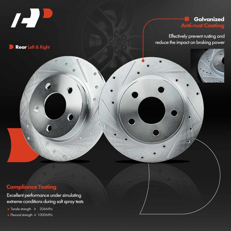 Rear Drilled Brake Rotors for Buick LeSabre Cadillac Oldsmobile Aurora Pontiac