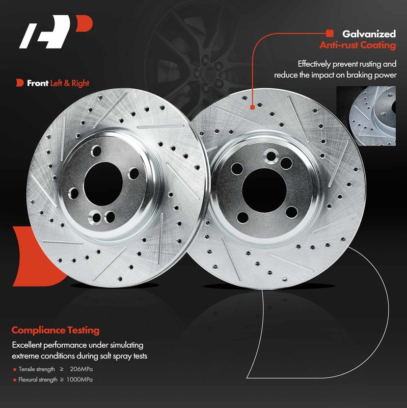 Front Drilled Brake Rotors for Mini Cooper 2007-2015 L4 1.6L
