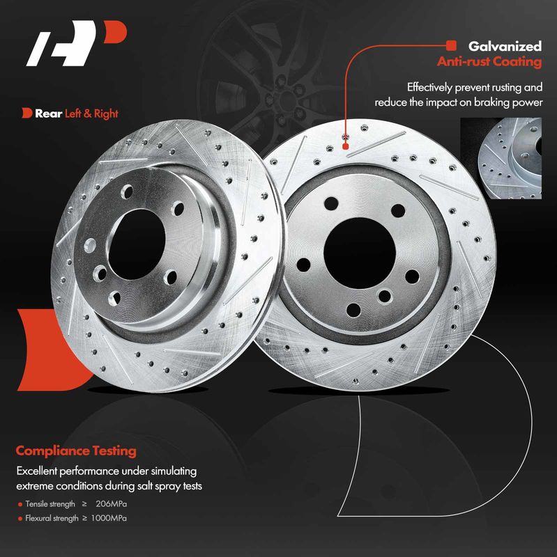 Rear Drilled Brake Rotors for BMW E46 323Ci 2000 323i 325Ci 328i 328Ci