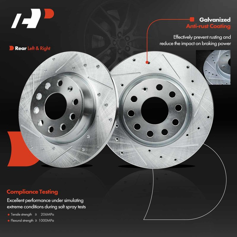 Rear Drilled Brake Rotors for Audi A3 A3 Quattro Volkswagen Jetta Passat Eos