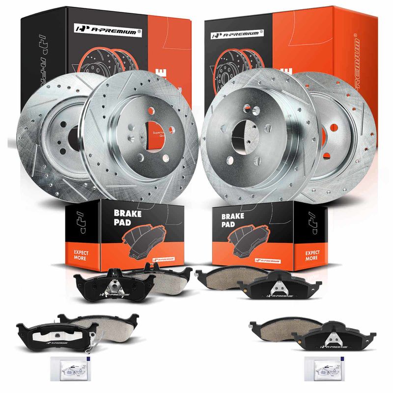 Front & Rear Drilled Rotors & Ceramic Brake Pads for Mercedes-Benz ML350 W163
