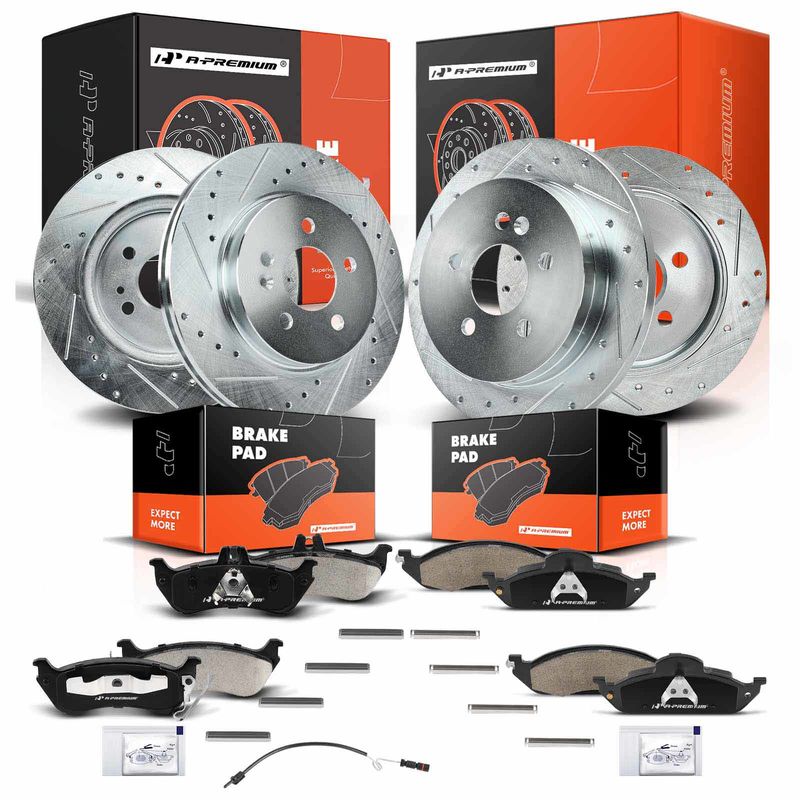 Front & Rear Drilled Rotors & Ceramic Brake Pads for Mercedes-Benz ML350 W163
