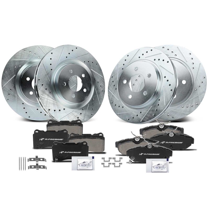 Front & Rear Drilled Rotors & Ceramic Brake Pads for Ford Mustang 2011-2014