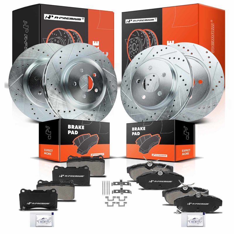 Front & Rear Drilled Rotors & Ceramic Brake Pads for Ford Mustang 2011-2014