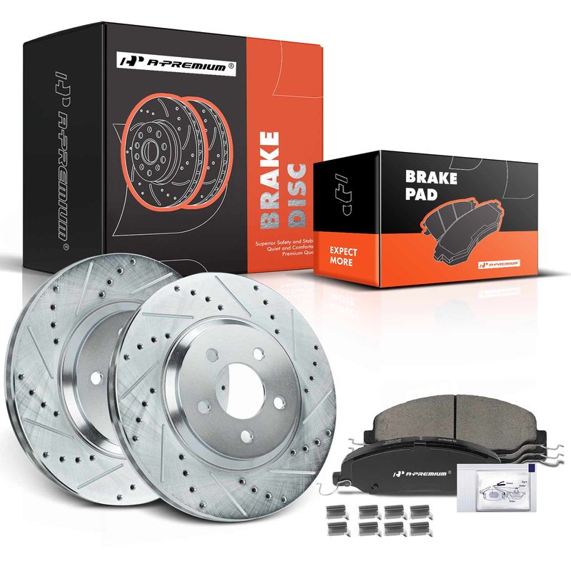 Front Drilled Rotors & Ceramic Brake Pads for Ford Mustang 2005-2011