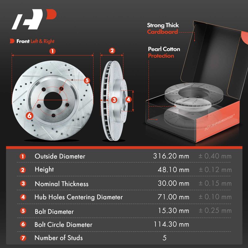 Front Drilled Rotors & Ceramic Brake Pads for Ford Mustang 2005-2011