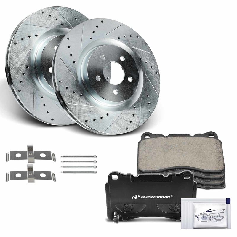 Front Drilled Rotors & Ceramic Brake Pads for Ford Mustang 2007-2014