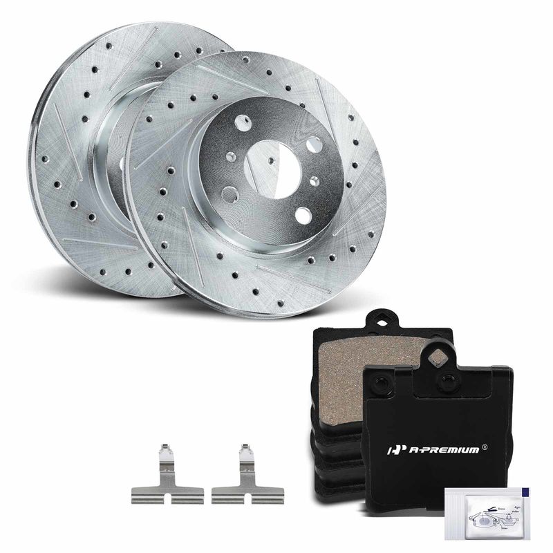 Rear Drilled Rotors & Ceramic Brake Pads for Mercedes-Benz C230 E430 CLK350