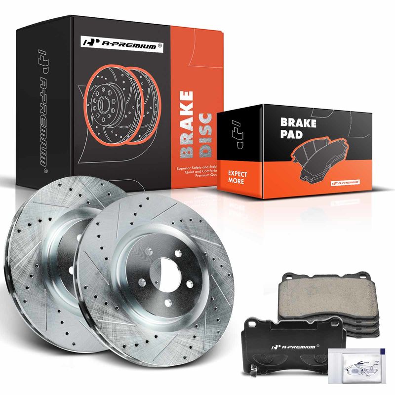 Front Drilled Rotors & Ceramic Brake Pads for Ford Mustang 2007-2014