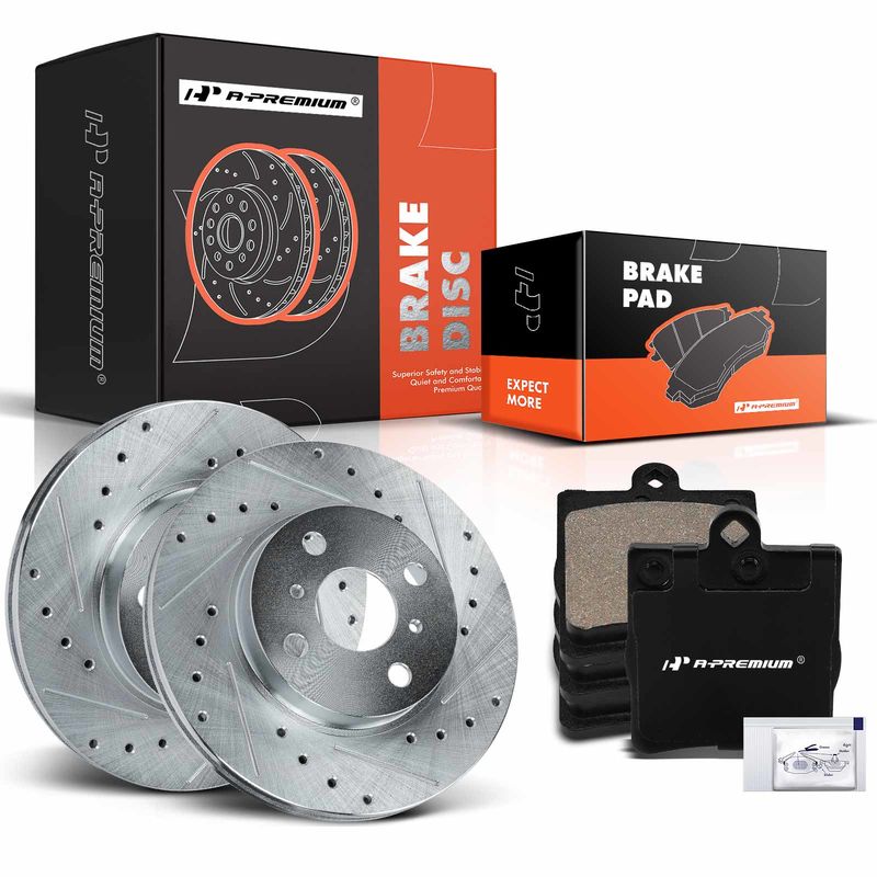 Rear Drilled Rotors & Ceramic Brake Pads for Mercedes-Benz C230 E430 CLK350