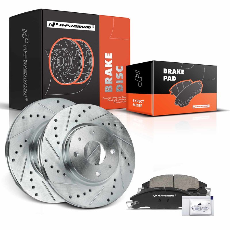 Front Drilled Rotors & Ceramic Brake Pads for Ford Focus 2008-2011