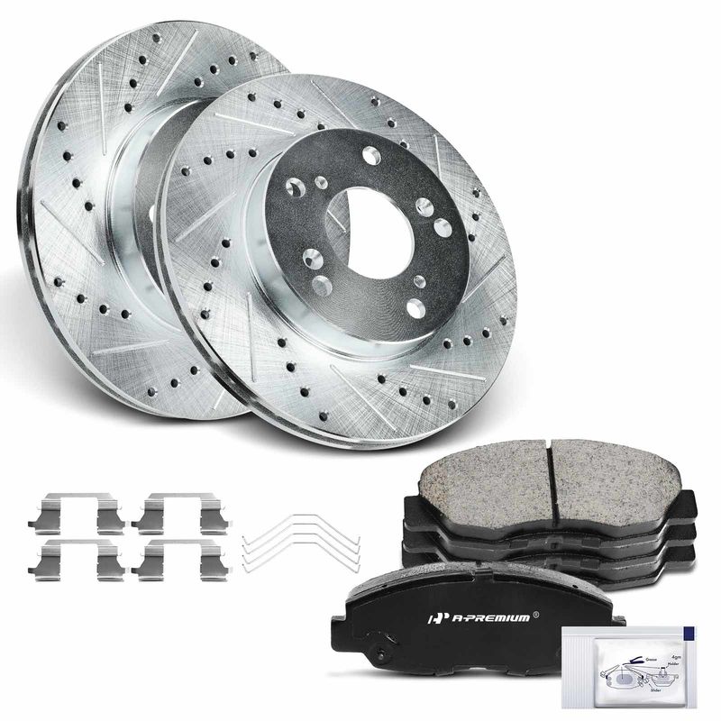 Front Drilled Rotors & Ceramic Brake Pads for Honda Civic 2012-2015 L4 1.8L