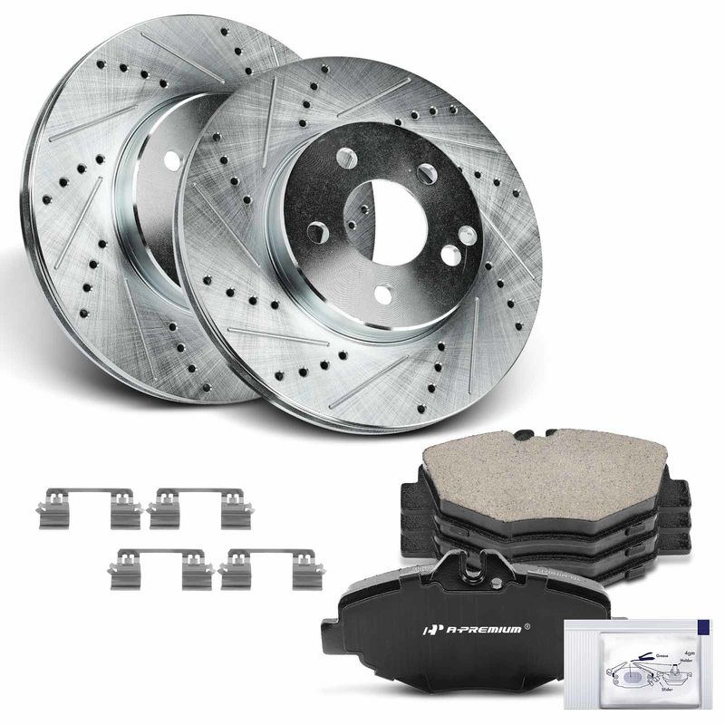 Front Drilled Rotors & Ceramic Brake Pads for Mercedes-Benz E350 2007-2009 E320