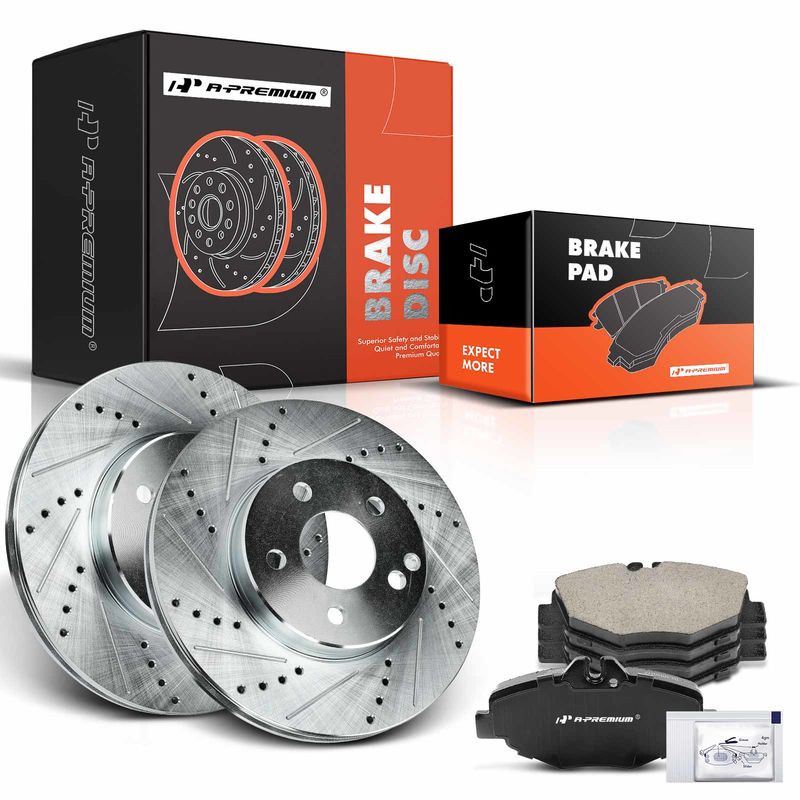 Front Drilled Rotors & Ceramic Brake Pads for Mercedes-Benz E350 2007-2009 E320