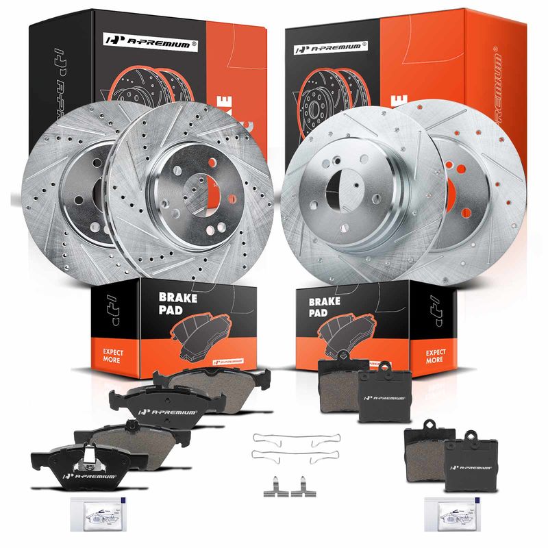 Front & Rear Drilled Rotors & Ceramic Brake Pads for Mercedes-Benz E430 E320