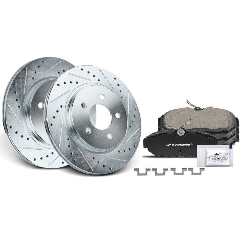 Rear Drilled Rotors & Ceramic Brake Pads for Ford Mustang 2010-2014