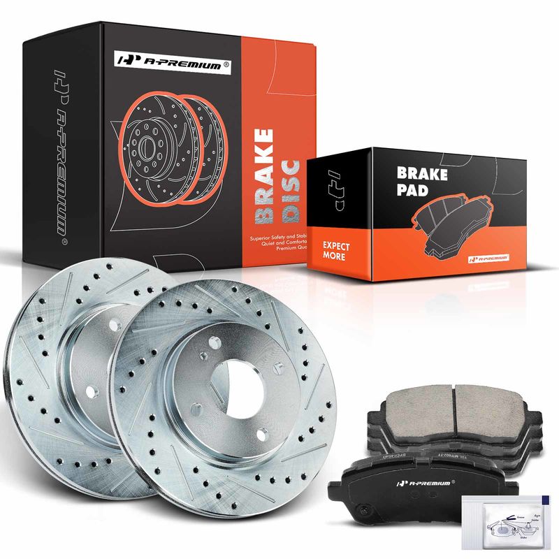 Front Drilled Rotors & Ceramic Brake Pads for Ford Fiesta 2011-2019