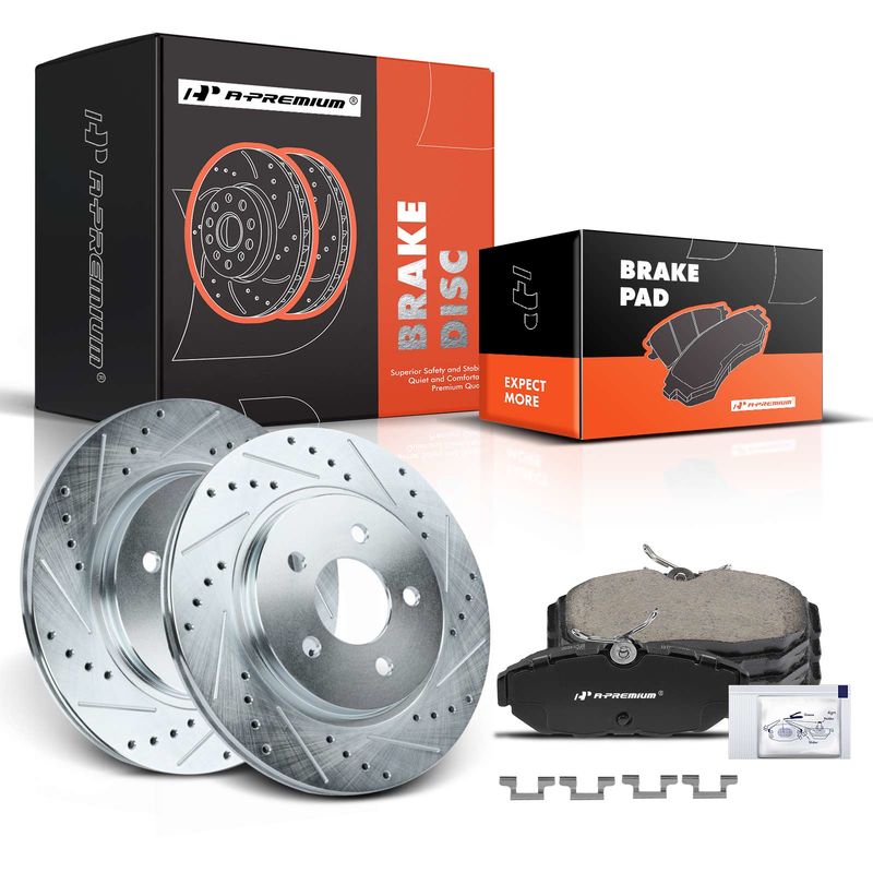 Rear Drilled Rotors & Ceramic Brake Pads for Ford Mustang 2010-2014