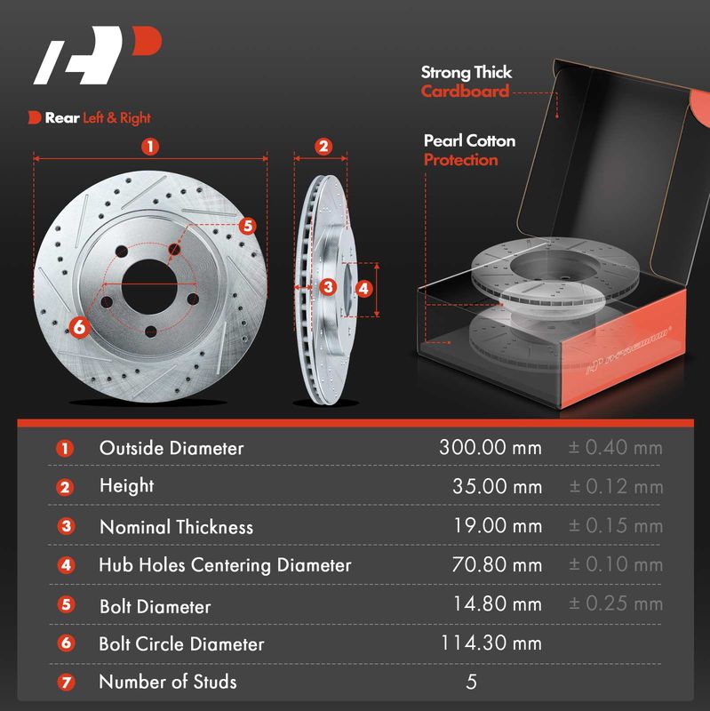 Rear Drilled Rotors & Ceramic Brake Pads for Ford Mustang 2010-2014