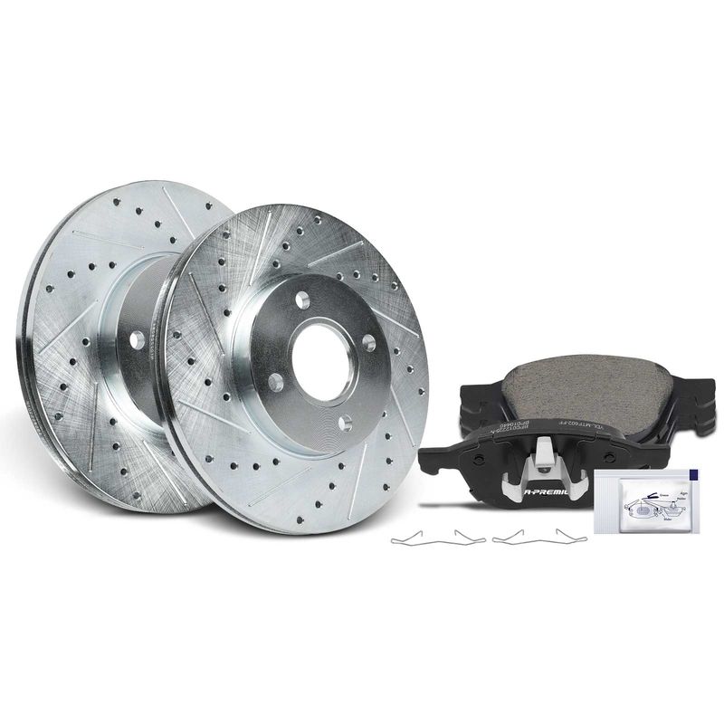 Front Drilled Rotors & Ceramic Brake Pads for Ford Focus 2005-2007