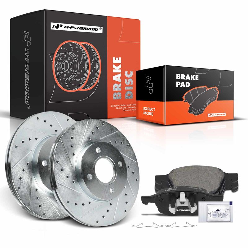 Front Drilled Rotors & Ceramic Brake Pads for Ford Focus 2005-2007