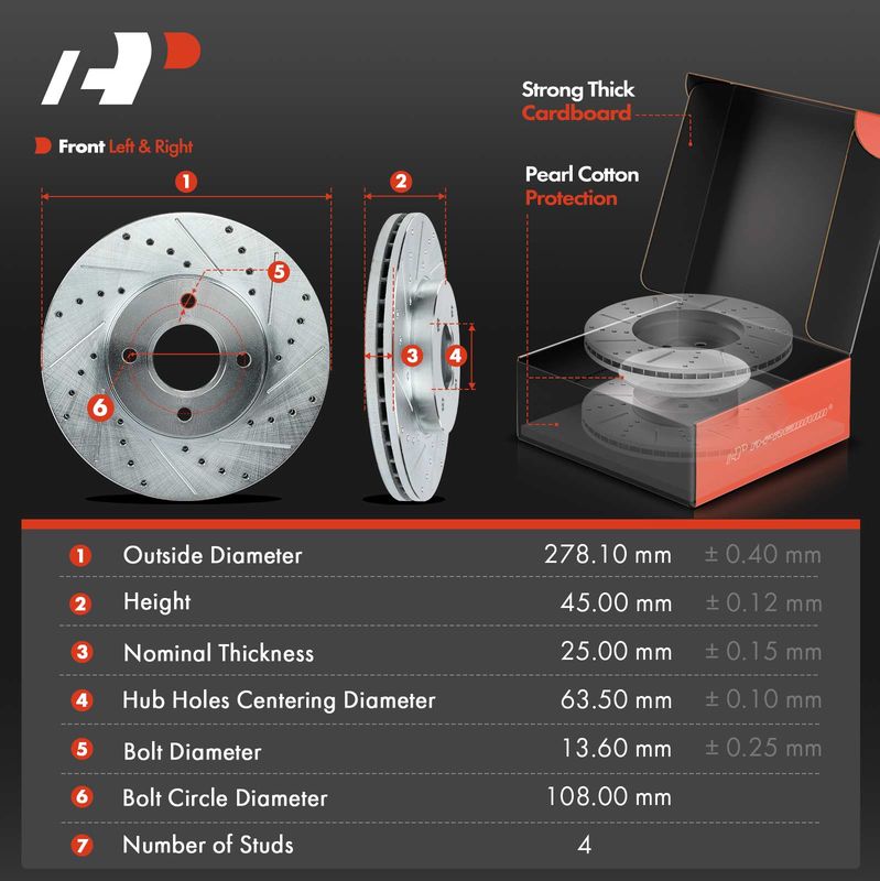 Front Drilled Rotors & Ceramic Brake Pads for Ford Focus 2005-2007