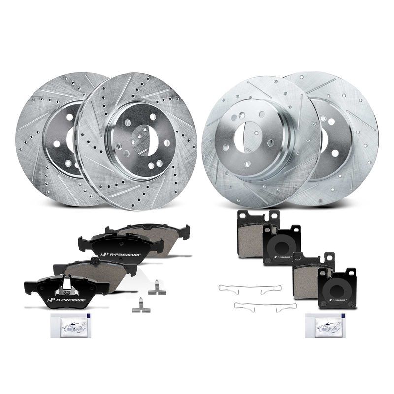 Front & Rear Drilled Rotors & Ceramic Brake Pads for Mercedes-Benz E320 E300