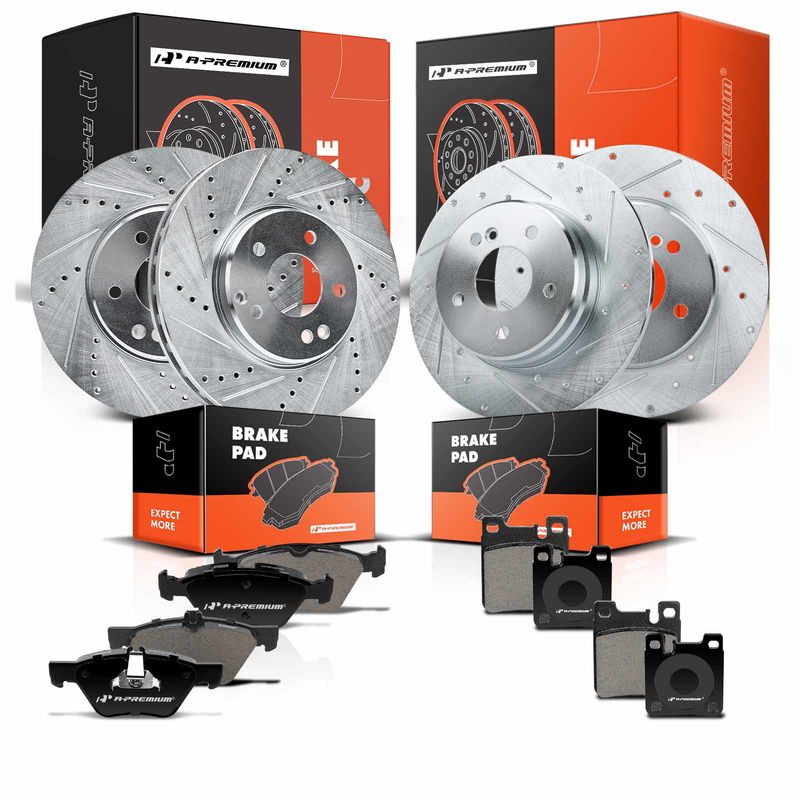 Front & Rear Drilled Rotors & Ceramic Brake Pads for Mercedes-Benz E320 E300