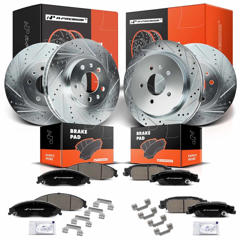 Front & Rear Drilled Rotors & Ceramic Brake Pads for Cadillac CTS 2003-2007