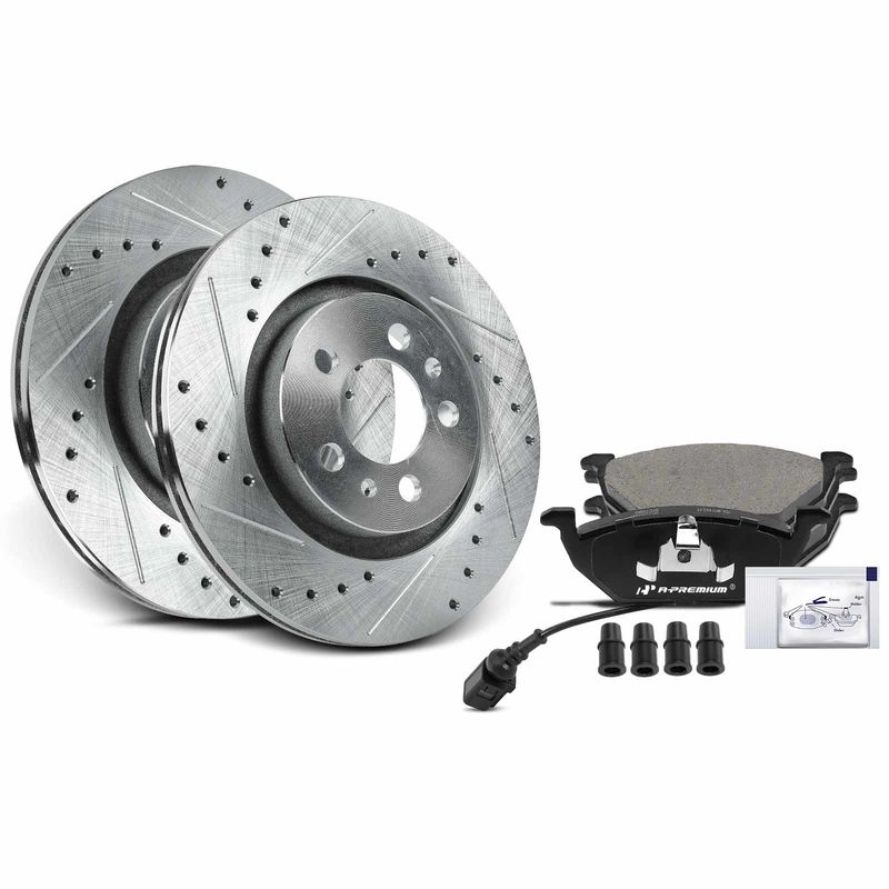 Front Drilled Rotors & Ceramic Brake Pads for Volkswagen Beetle 2000-2010 Jetta