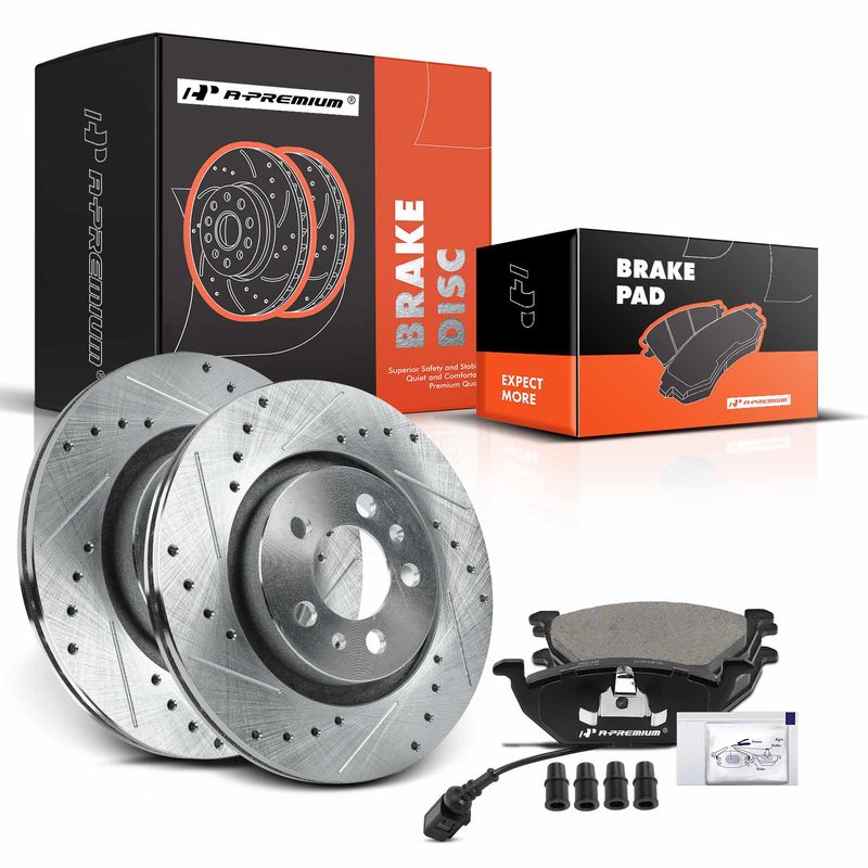 Front Drilled Rotors & Ceramic Brake Pads for Volkswagen Beetle 2000-2010 Jetta