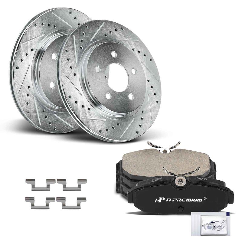 Rear Drilled Rotors & Ceramic Brake Pads for Ford Mustang 2005-2011