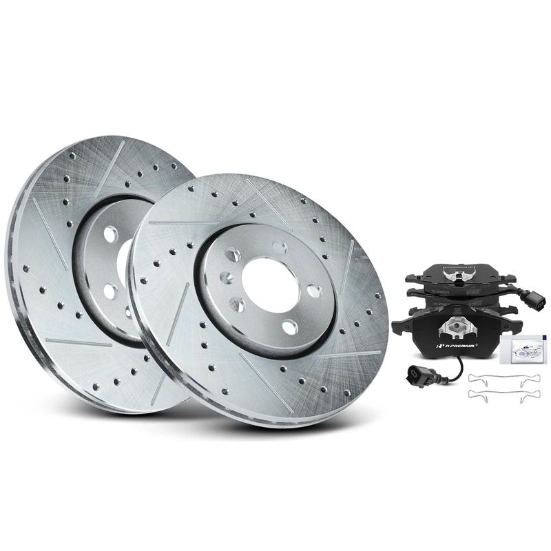 Front Drilled Rotors & Ceramic Brake Pads for VW Jetta 1999-2005 Golf Beetle